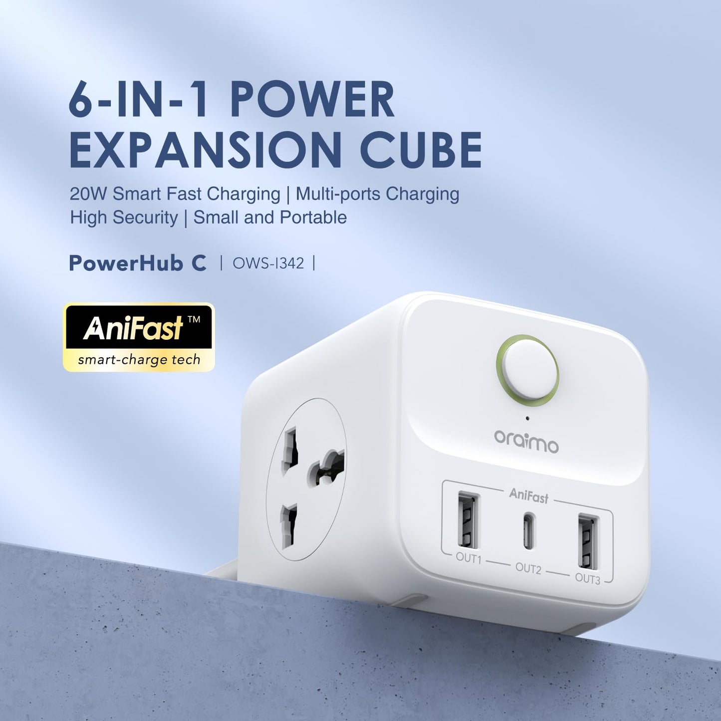 Oraimo 6-in-1 Power Extension Cube – Versatile Power Solution for Your Devices