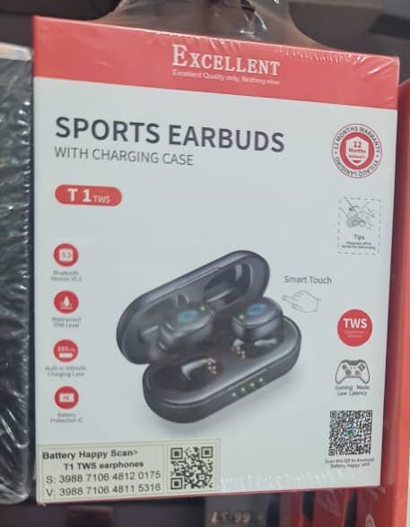 Excellent Sports Earbuds T1 TWS with Charging Case – Unleash Your Active Lifestyle