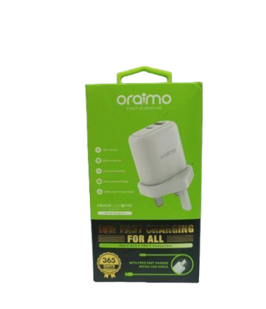 Oraimo 18W Fast Charger with PD Port – Rapid Power Delivery for Your Devices