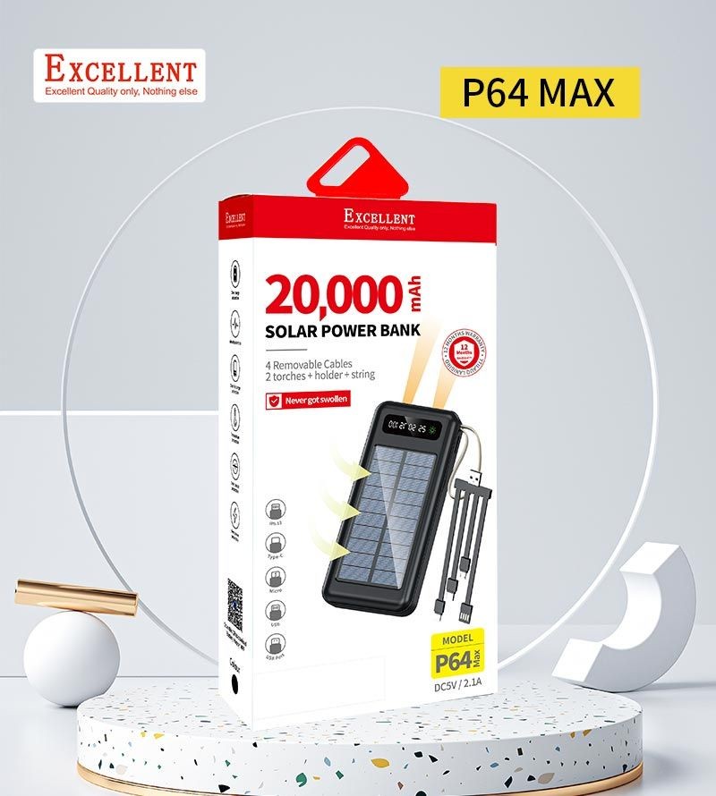 EXCELLENT P-64 max 20,000mAh solar power bank