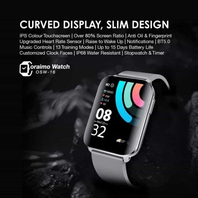 Oraimo Osw-16 Smartwatch: Curved Display, Slim Design, All-Day Health Tracking - Your Wrist's New Best Friend