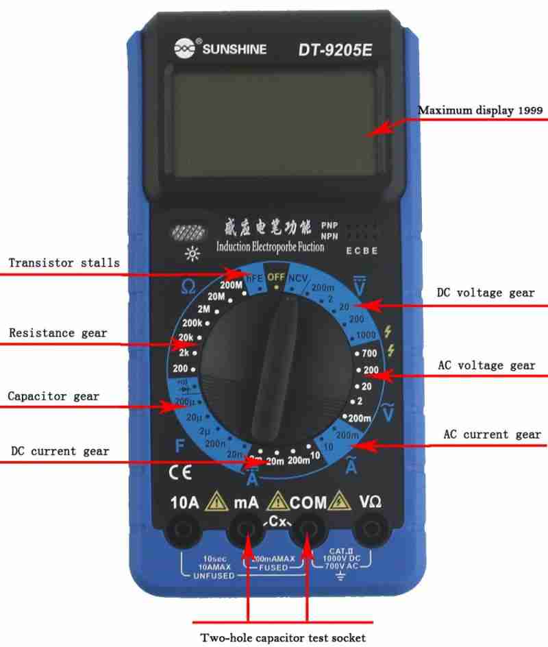 Sunshine DT-9205E Digital Multimeter - Precision Measurement for Every Task!