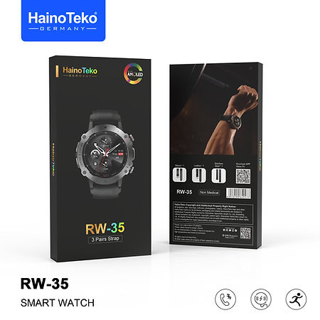 Haino Teko Germany RW-35 Round Shape Smart Watch With 3 Pair Strap and Wireless Charger For Men's and Boys