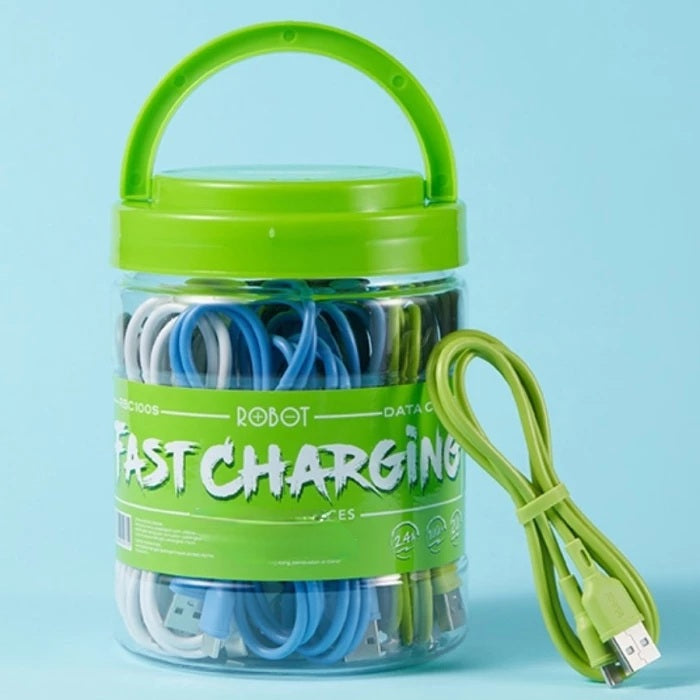 Robot Fast Charging Micro USB Cables Tin Set of 30 Cables - Power Packed and Ready for Action