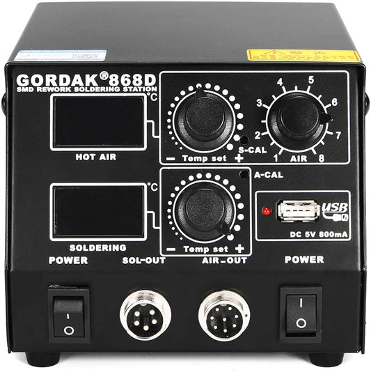 GORDAK 868D 2-in-1 USB Digital LCD Display SMD Soldering Iron & Hot Air Rework Station