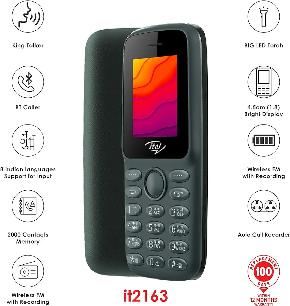 itel it2163: Durable Feature Phone with 1000mAh Battery and 2000 Contacts Capacity