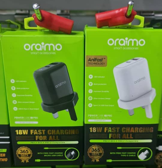 Oraimo 18W Fast Charger with PD Port – Rapid Power Delivery for Your Devices