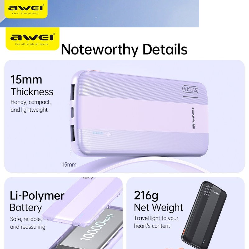 Awei p20k 12000mAh fast charging power bank