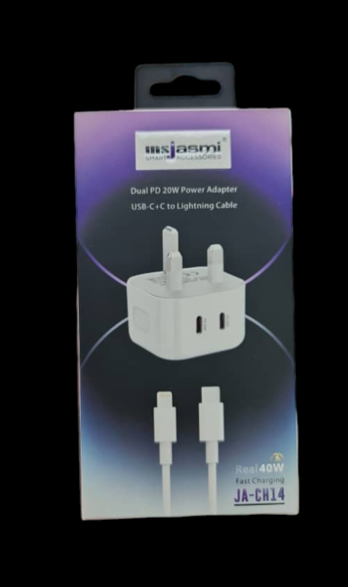 MSJasmi Dual PDF 20W Power Adapter with USB-C to Lightning Cable JA-CH14 - Efficient Charging Combo"