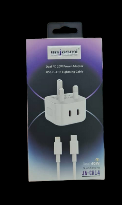MSJasmi Dual PD 20W Power Adapter with USB-C to Lightning Cable JA-CH14 - Efficient Charging Combo"