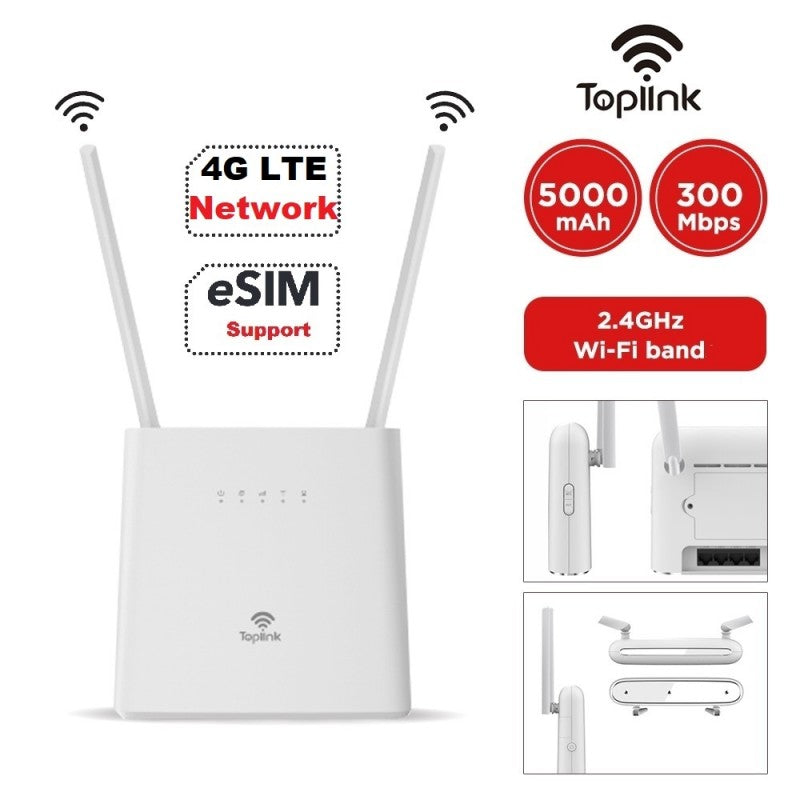 TOPLINK 5000mAh 4G Router Pro3 with Built-in SIM Card Slot, Dual Band Wi-Fi, Fast 4G Connect to the Internet, Connect Up to 32 Wi-Fi Enabled Devices, GE LAN/WAN Port, White | PRO 3